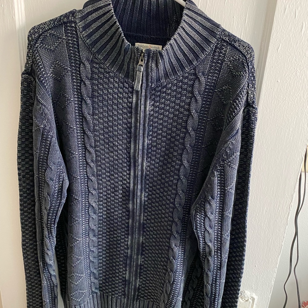 Carbon 2 Cobalt cable knit fisherman sweater Large